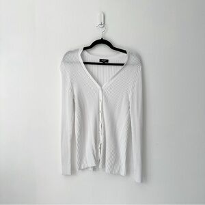 Lord & Taylor White Ribbed Button-Up Cardigan